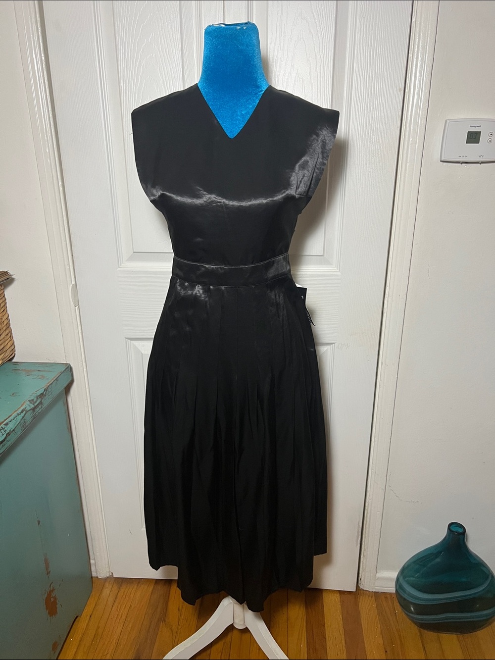 NEW ALEXA CHUNG Satin Black Midi Dress Cocktail Designer Women’s 2 Small